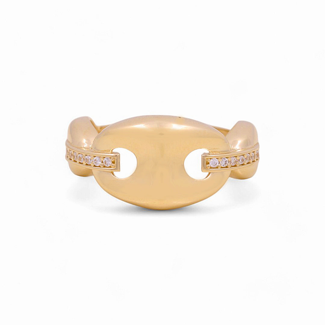 14K Yellow Gold Fashion GG Women's Ring with White Cz / Size: 7 / Weight: 3.3 GR / P18R-781