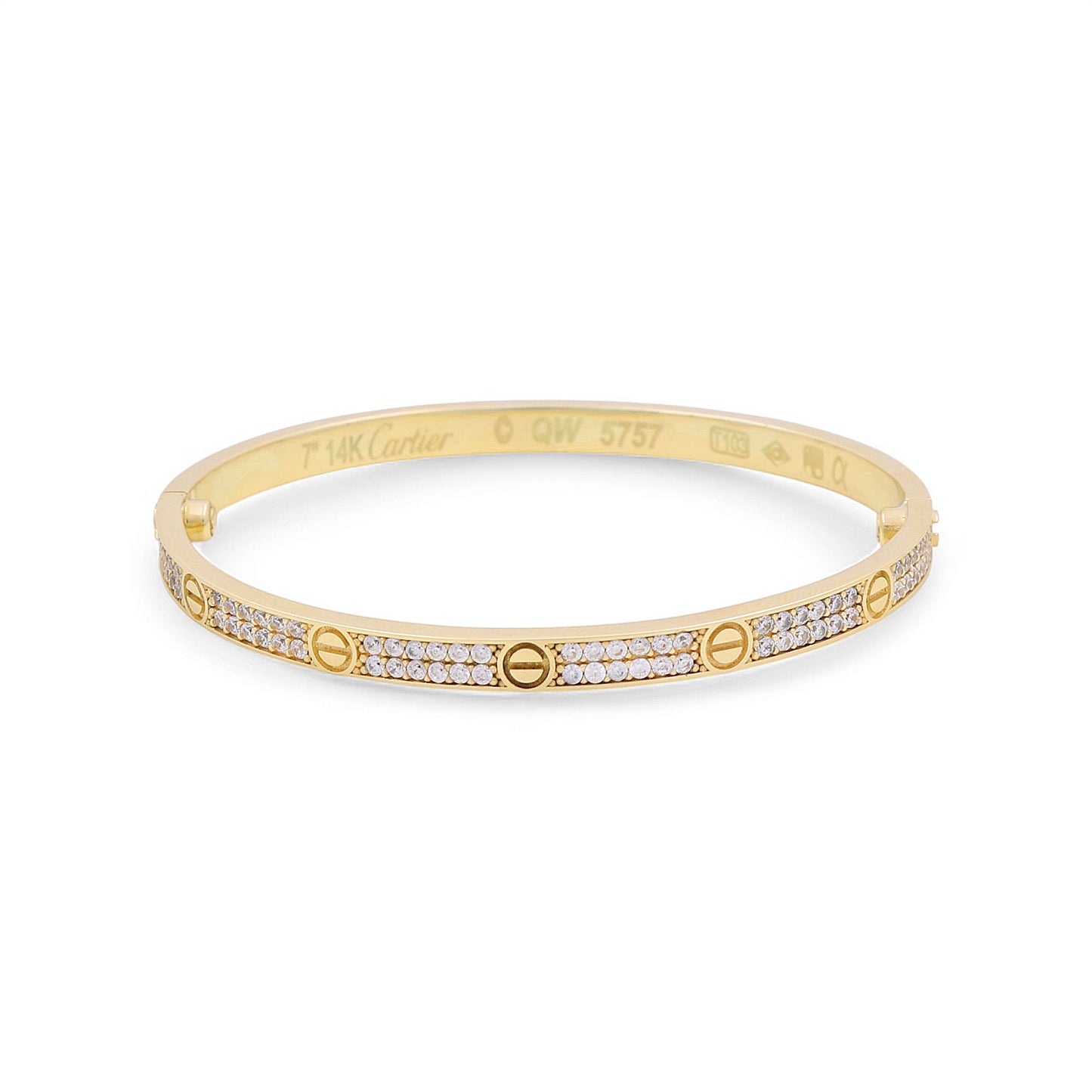 10K Yellow Gold Fashion SemiSolid Bangle CT Bracelet with Cz / Size: 7.25 " / Weight: 11 GR / CQBB0FSCT