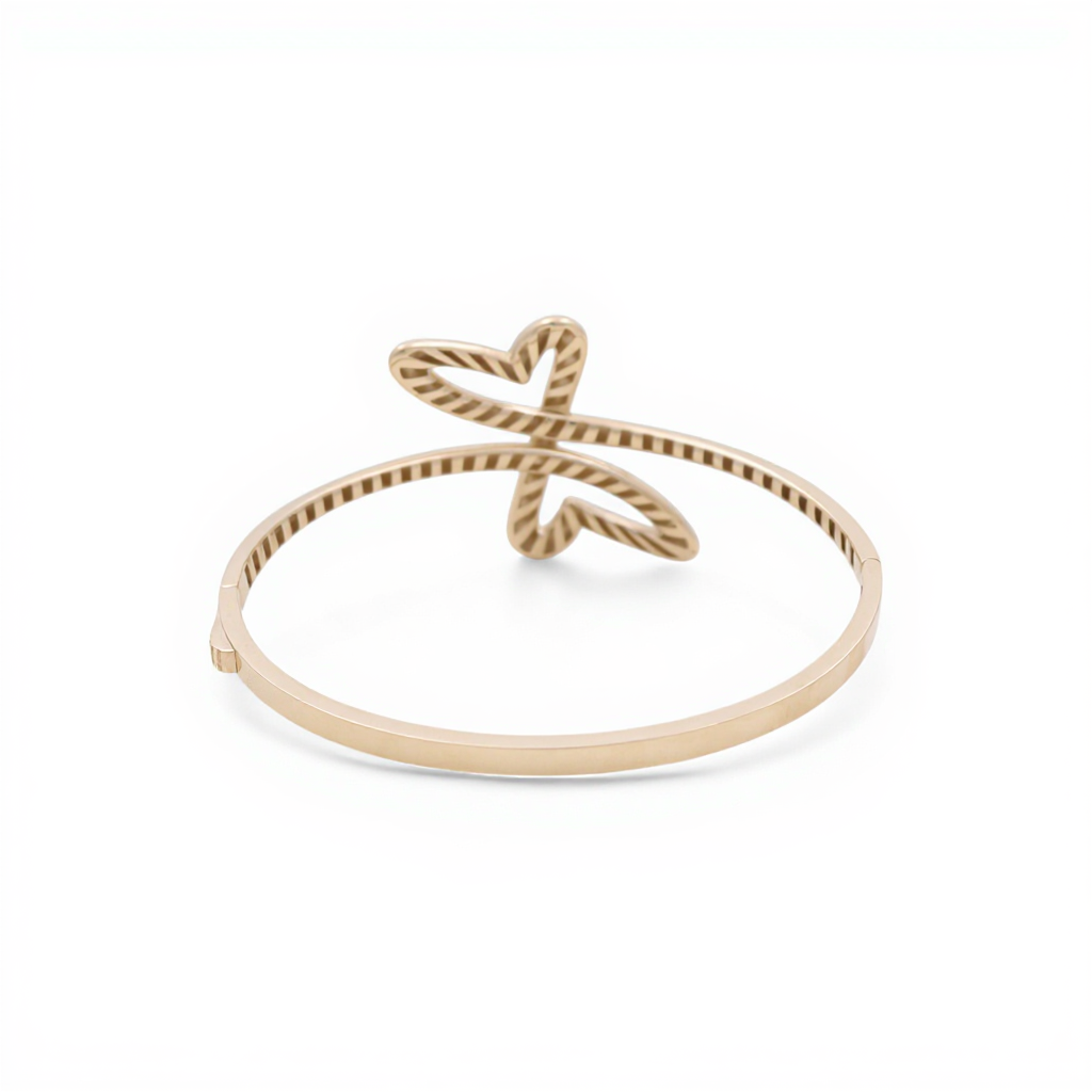 10K Yellow Gold Semisolid Women’s Bangle Bracelet with Fashion Hearts / Weight: 6.6 GR / CQBB0HR-2