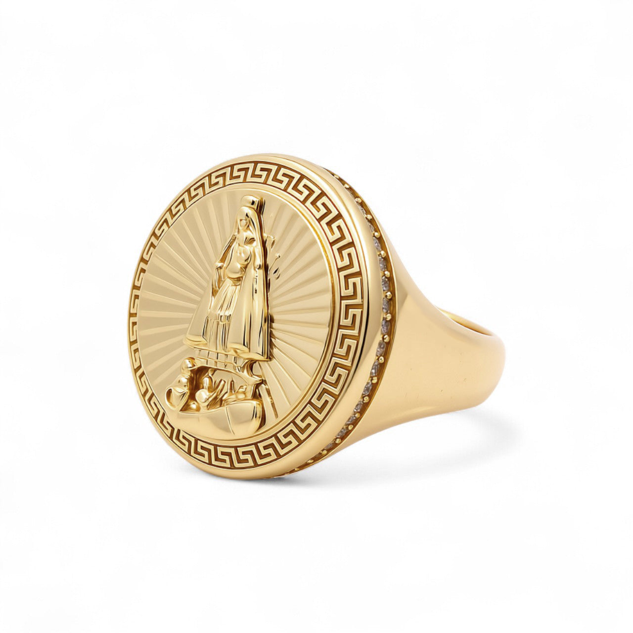 14K Yellow Gold Virgen de la Caridad Men's Ring with Cz / Size 10 / Weight: 10.7 GR / COMR4VC