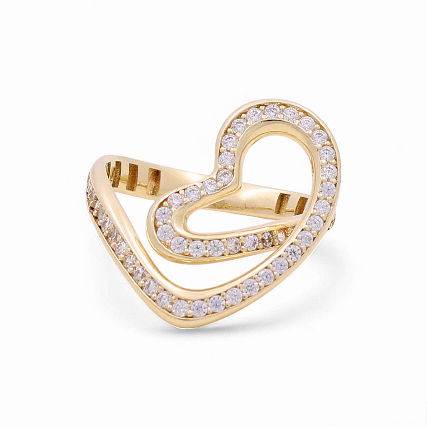 14K Yellow Gold Fashion Hearts Women's Ring with White Stones / Size: 8 / Weight: 2.7 GR / DQWR4FSHR-1