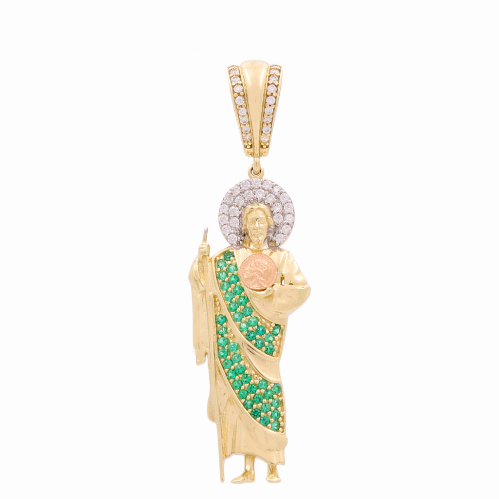 14K Yellow and Rose Gold San Judas Tadeo Pendant with CZ / Size: 40MM / Weight: 5.2gr / DQPDTT4SJ