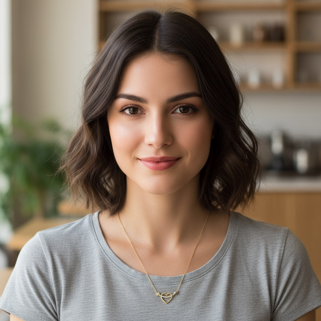 14K Yellow Gold Heart with Arrow Women's Necklace / Stone: Cz / Size: 18” / Weight: 2.4 GR / CONK4HR-1