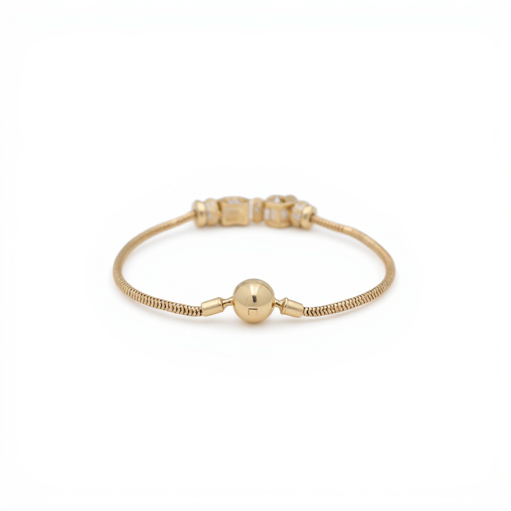 10K Yellow Gold Women's Bracelet with Hanging Bear and Heart Charms / Size: 7" / Weight: 8.1 GR / CQWB0PN-3