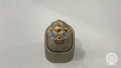 14K Yellow Gold Fashion Women's Ring with Blue CZ / Size:8 / Weight 8gr/ COWR4FS-155