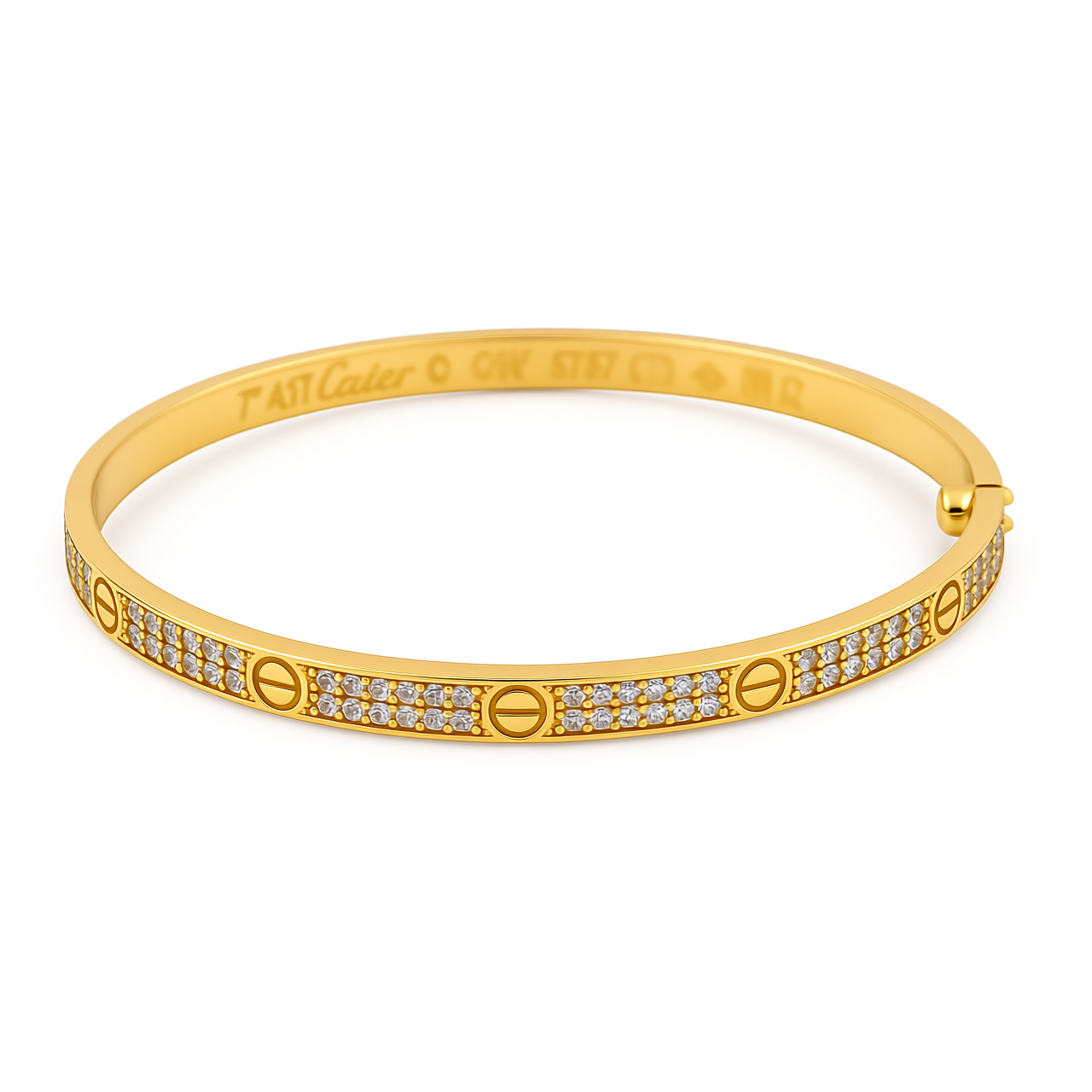 10K Yellow Gold SemiSolid Fashion Bangle Bracelet CC / CZ / Size: 4mm 8" / Weight: 11.8 GR / P61B-427