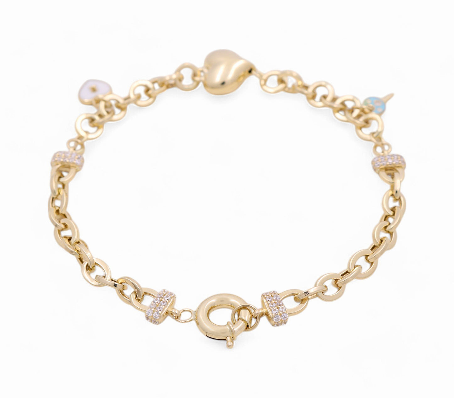 14K Yellow Gold Women's Fashion Heart with Lock Bracelet / CZ / Size: 7.5" / Weight: 6.2 GR / P78B-29