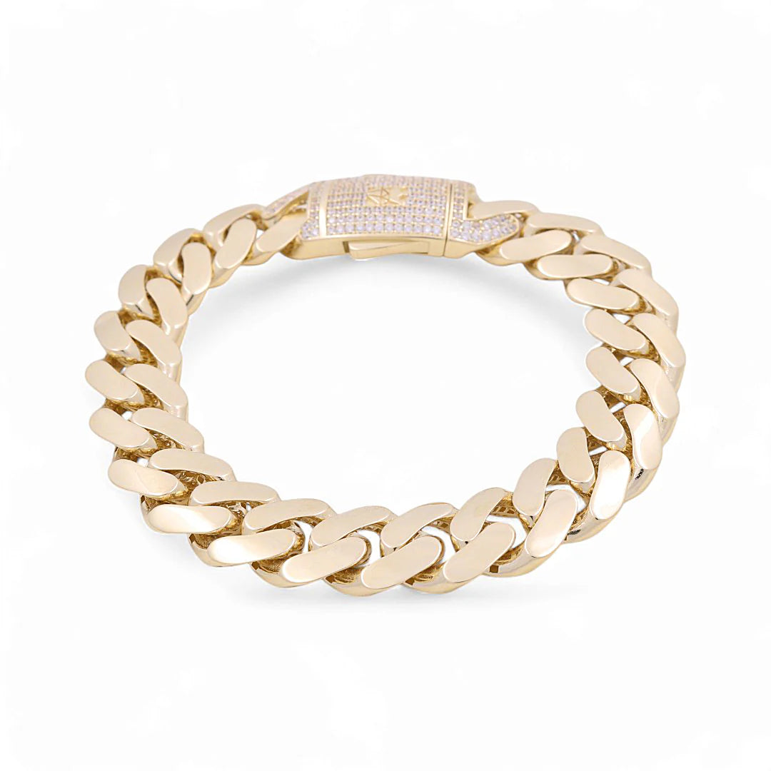 14K Yellow Gold Monaco Semisolid Men's Bracelet / Stone: Cz / Size 15mm 9.5" / Weight: 30.8 GR / DOMB4MON15-9