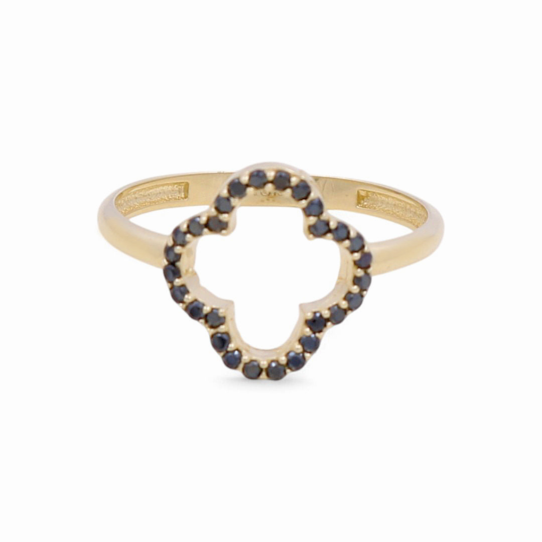 10K Yellow Gold Clover Women's Ring with Black Cz / Size: 7 / Weight: 1.3 GR / DPWR0CLV-2