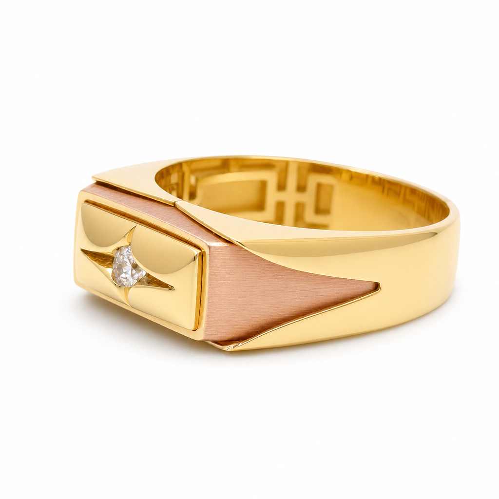14K Yellow and Rose Gold Fashion Men's Ring with White Cz / Size: 11 / Weight: 4.3 GR / DQMRTT4FS-3