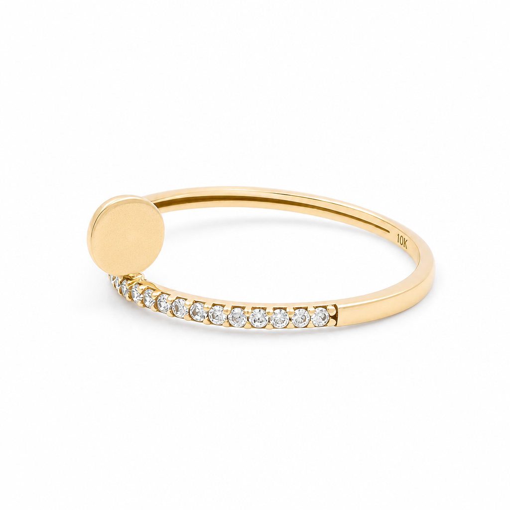 10K Yellow Gold Nail Women's Ring with White Cz / Size: 6.75 / Weight: 0.8 GR / DQWR0NL-4