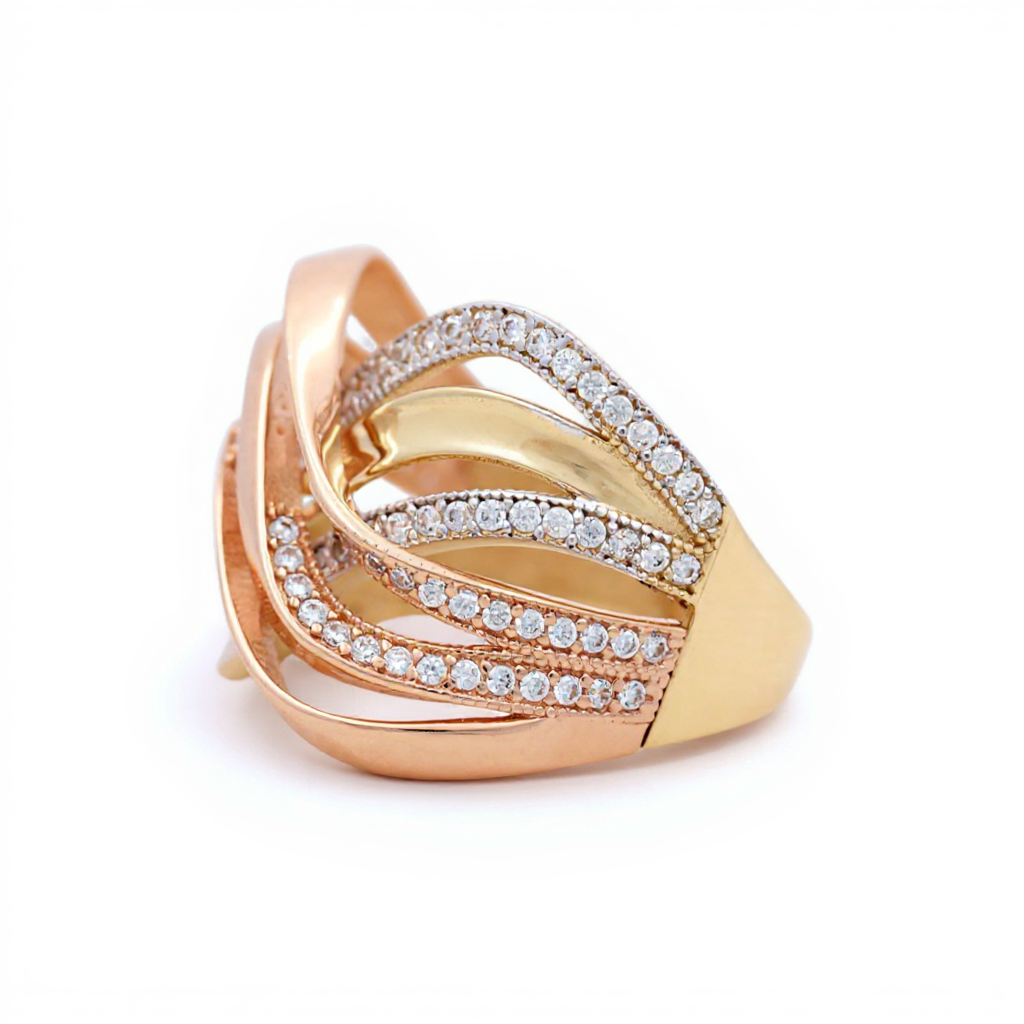 14K Yellow and Rose Gold Fashion Women's Ring with White Stones / Size: 7.5 / Weight: 4.8 GR / DOWRTT4FS-1