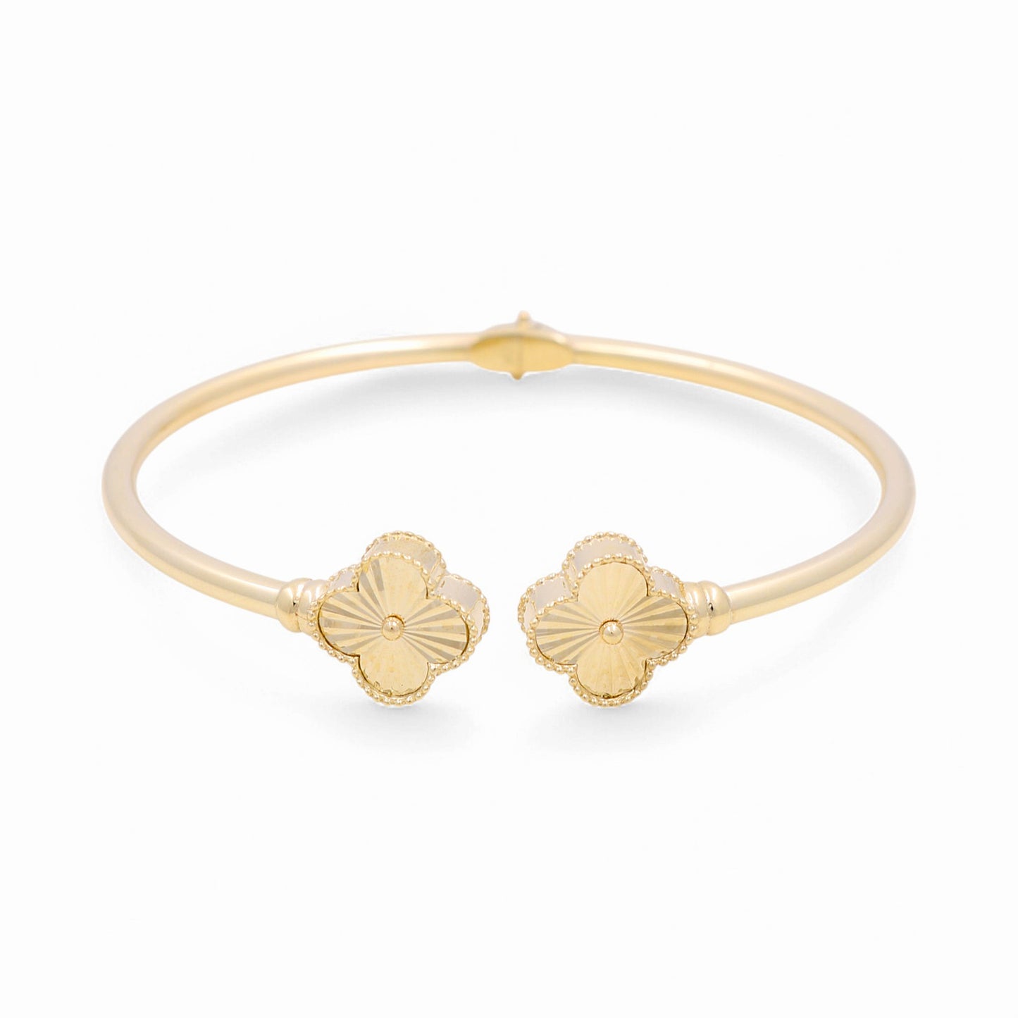 10K Yellow Gold Semisolid Women’s Bangle Bracelet with Clover / Weight: 7.8 GR / CPBB0CLV