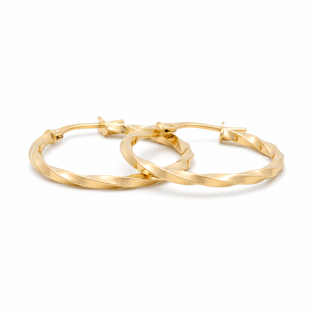 14K Yellow Gold Fashion Twist Hoops Earrings / Size: 2mm 15mm / Weight: 0.9 GR / 240-00731