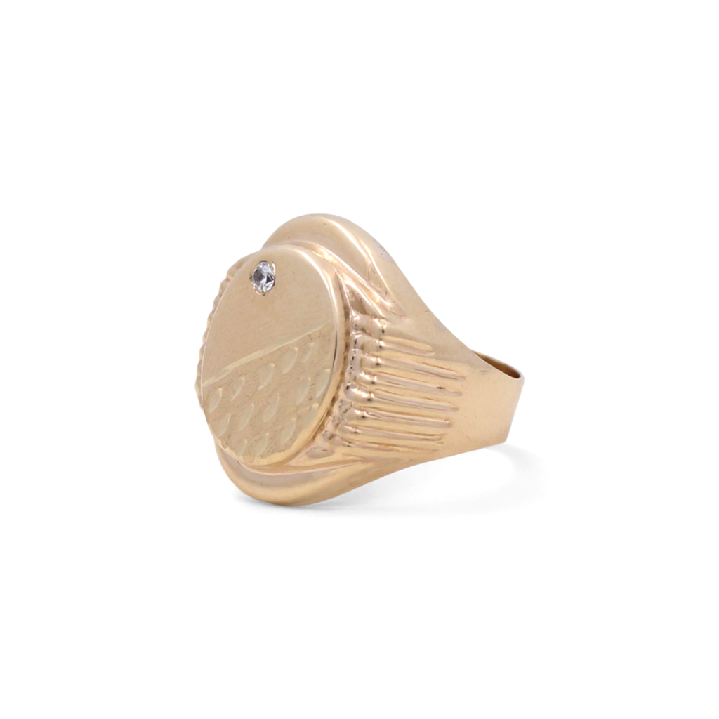 10K Yellow Gold RD Fashion Men's Ring with Diamond Cut and Cz / Size: 9.5 / Weight: 4.5 GR / CQMR0FS-5