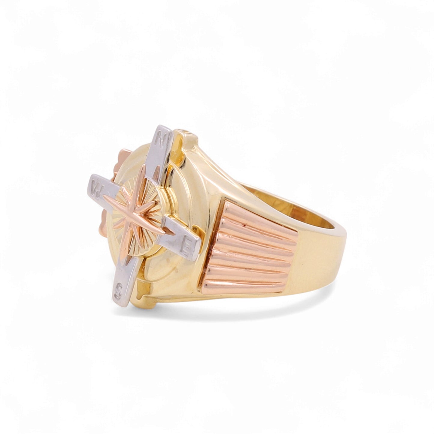 14K Yellow, White and Rose Gold Compass Men's Ring / Size: 10 / Weight: 11.9 GR / KEEMR3T4CP