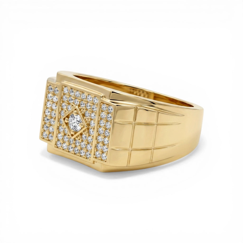 10K Yellow Gold Fashion Men's Ring with Cz / Size :11 / Weight: 12.3 GR / CLBMR0FS-9