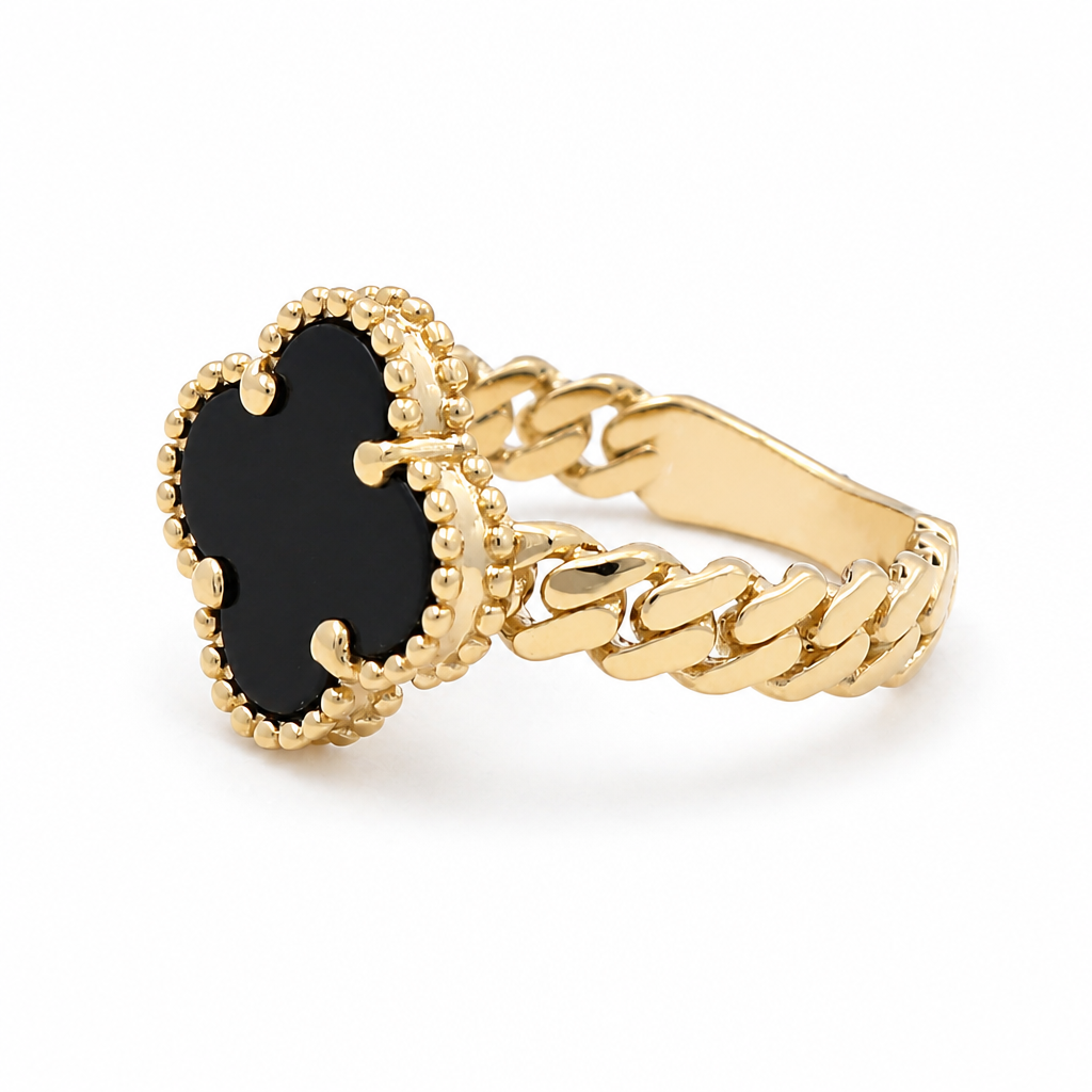 10K Yellow Gold Black Clover Women's Ring / Size: 9 / Weight: 3.9 GR / CQWR0CLV-3