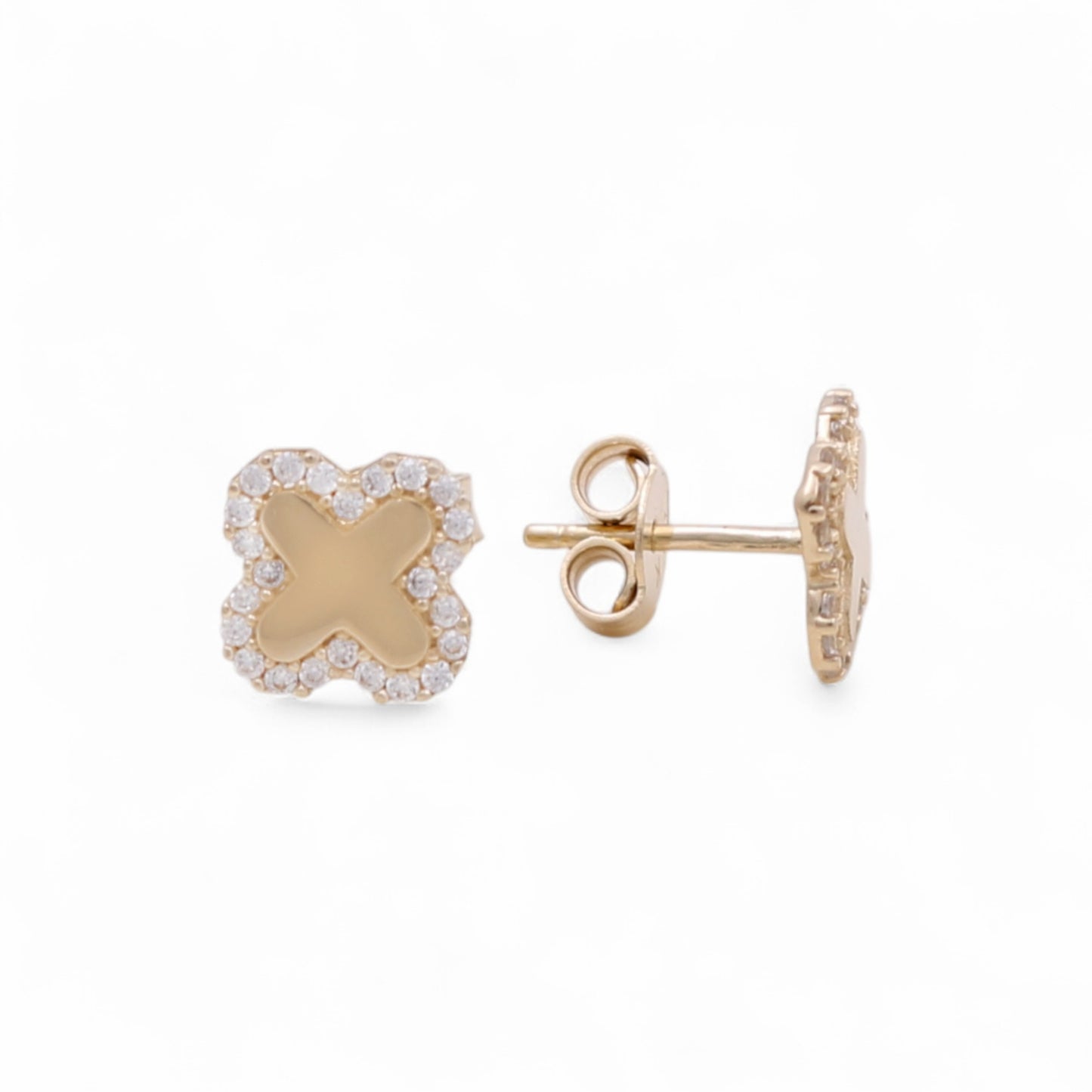 14K Yellow Gold Flower Stud Earrings with Cz / Weight: 1.3 GR / DQES4FL-3