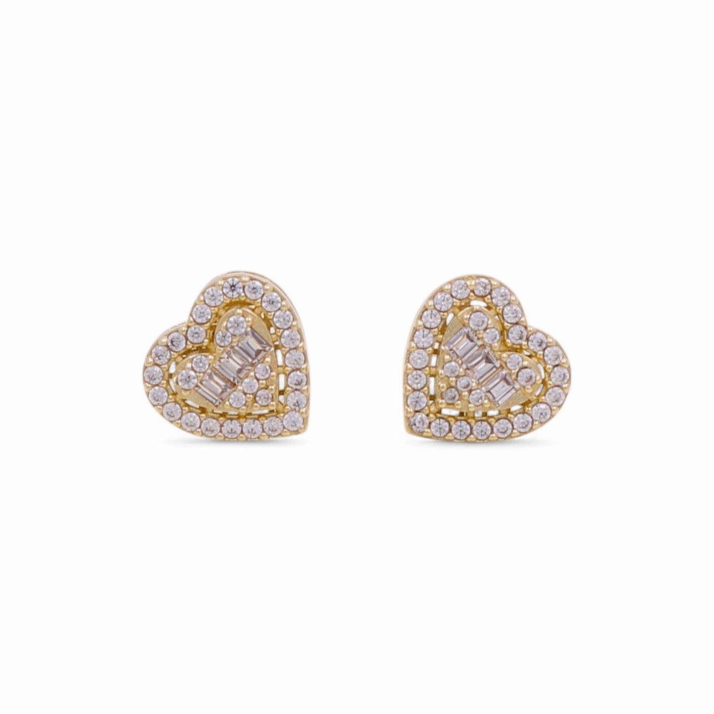 10K Yellow Gold Heart Women's Stud Earrings with White CZ / Weight: 2.8 GR / P12H-260