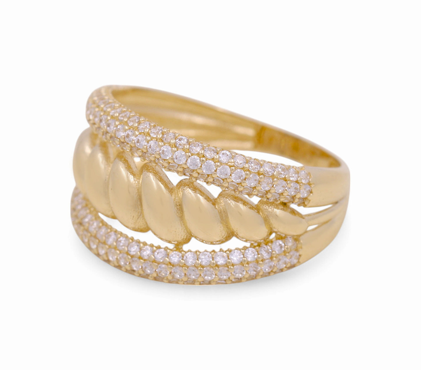 14K Yellow Fashion Women's Ring with White Cz / Size 7 / Weight: 2.9 GR / COWR4FS-159