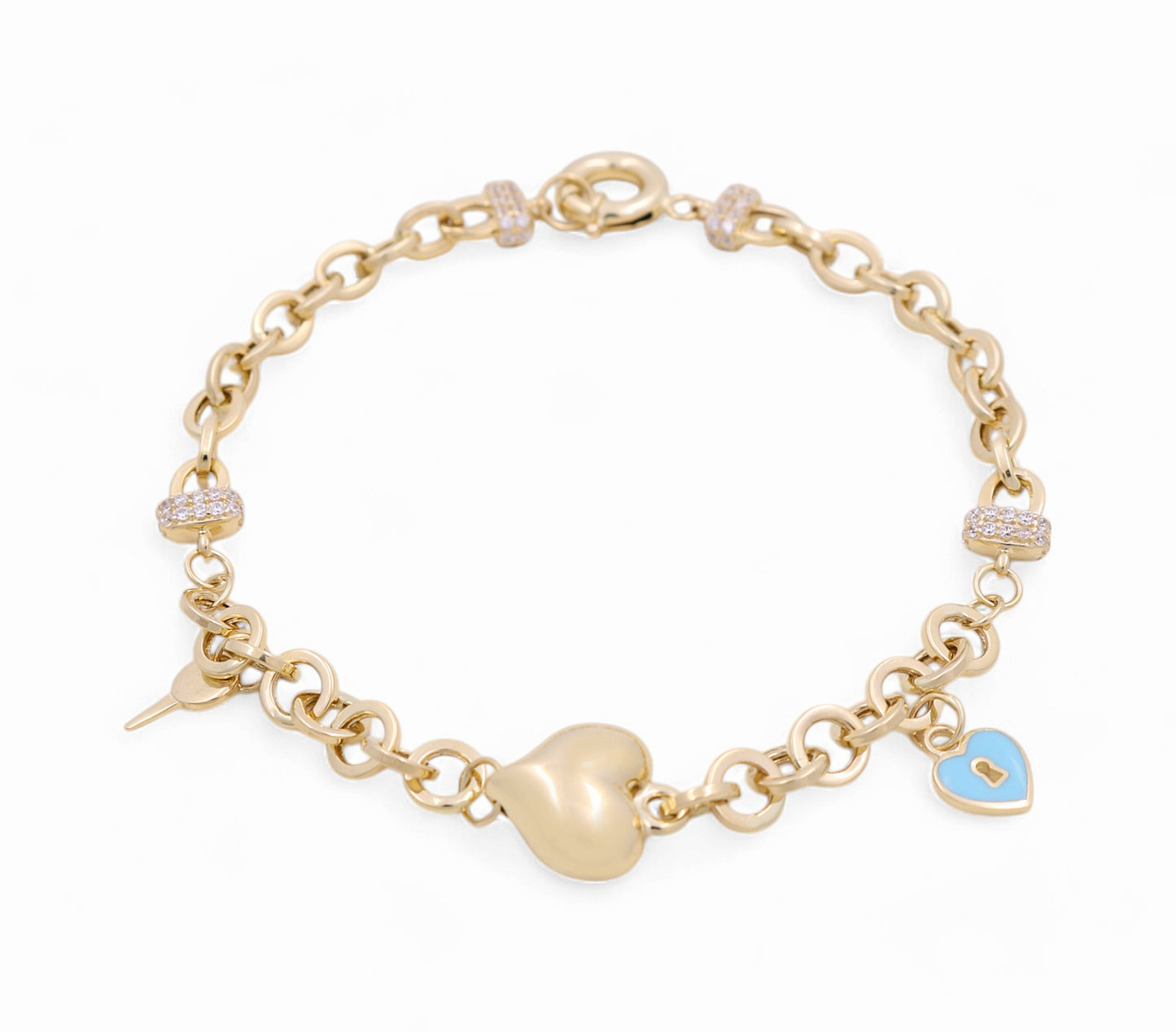 14K Yellow Gold Women's Fashion Heart Bracelet / CZ / Size: 7.5" / Weight: 6.2 GR / P78B-37
