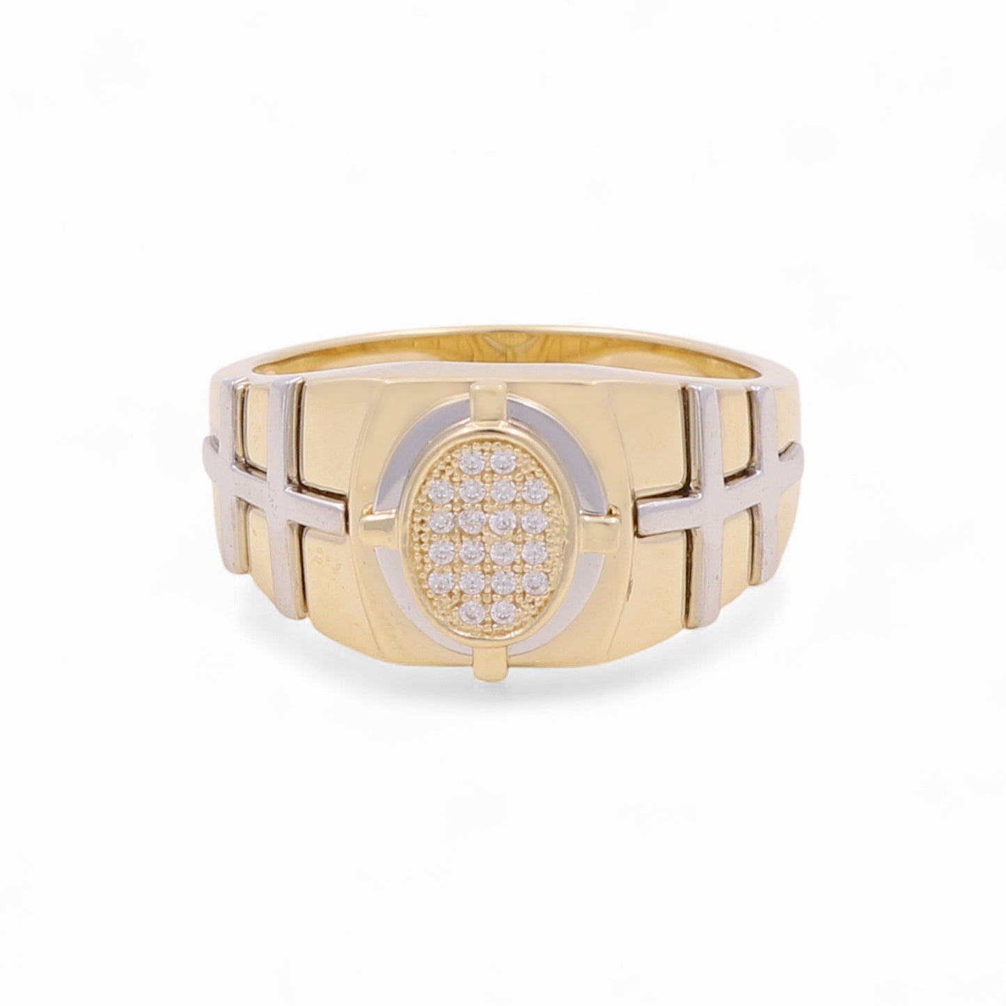 14K Yellow and White Gold Fashion Men's Ring with Cz / Size: 10 / Weight: 7 GR / KEEMRTT4FS-7