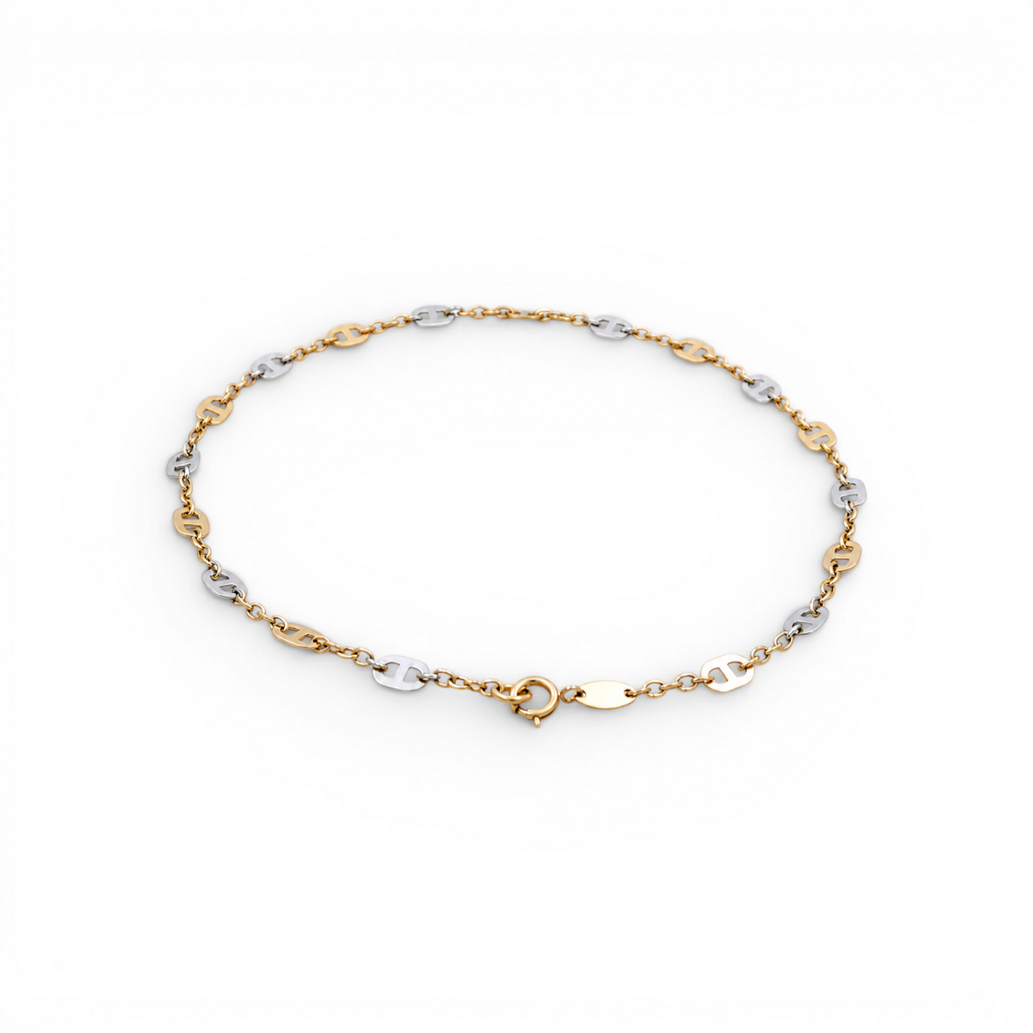 14K I Yellow Gold Fashion Women's Ankle Bracelet -Two Tone / Size: 10" / Weight: 2.5 GR / 401-01312