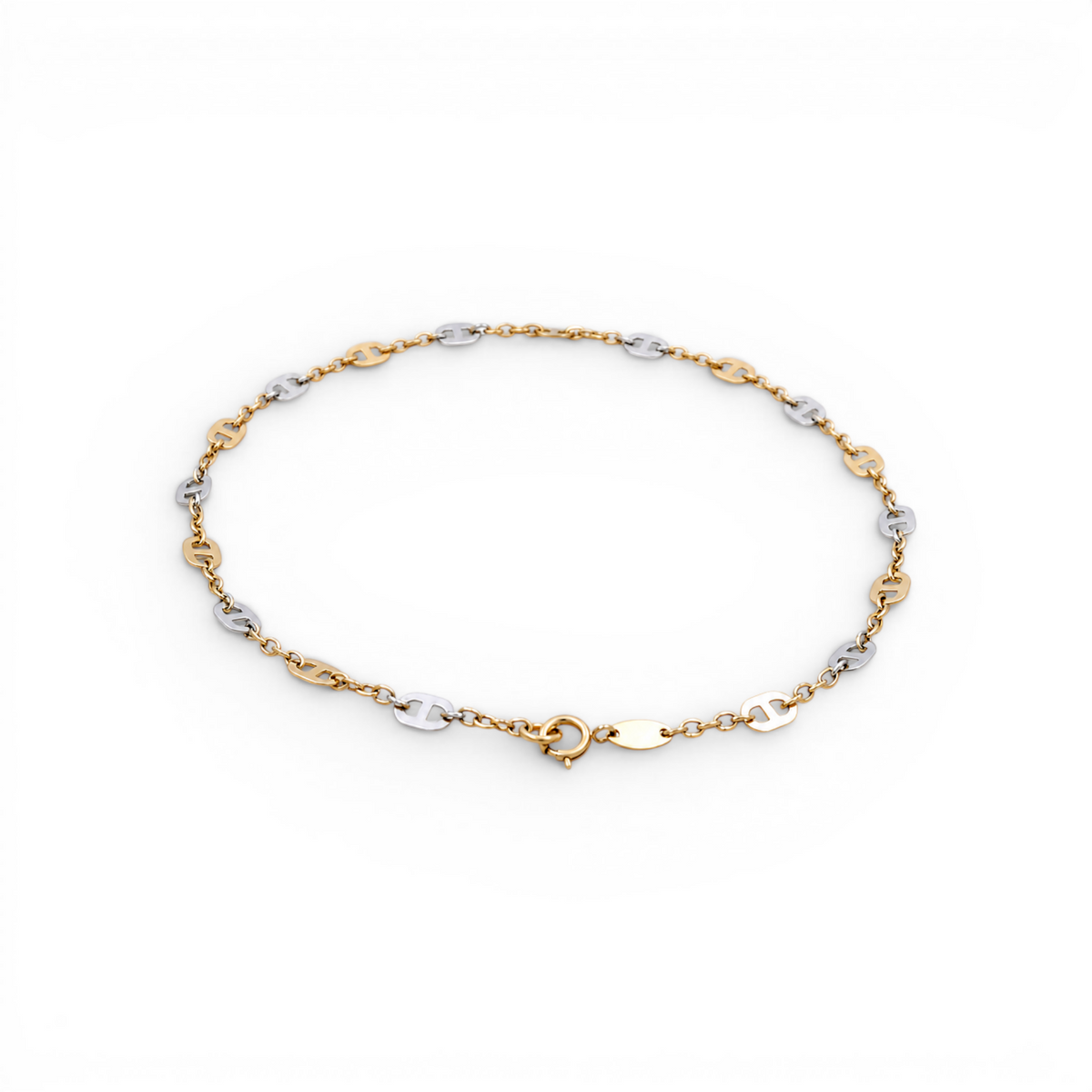 14K I Yellow Gold Fashion Women's Ankle Bracelet -Two Tone / Size: 10" / Weight: 2.5 GR / 401-01312