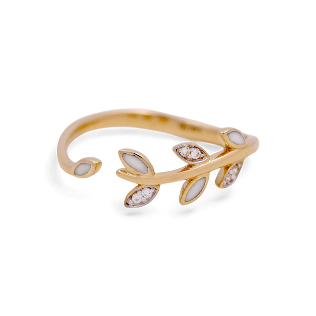 14K Yellow Gold Woman’s Leafs Ring / Stone: CZ / Size: 6.5 / Weight: 1.4 GR / IEEWR4LV