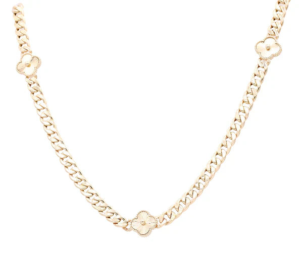 10K Yellow Gold Monaco Women's Necklace with Three Gold Clover / CZ / Size: 18.5" / Weight: 21.7 GR / DONK0MONCLV