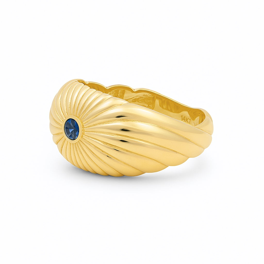 14K Yellow Gold Fashion Women's Ring with Blue Cz / Size: 8 / Weight: 3.1GR / DQWR4FS-76