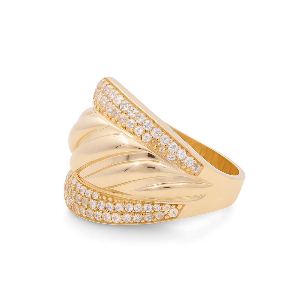 14K Yellow Gold Fashion Women's Ring with White Cz / Size: 8 / Weight: 4.4 GR / DQWR4FS-41