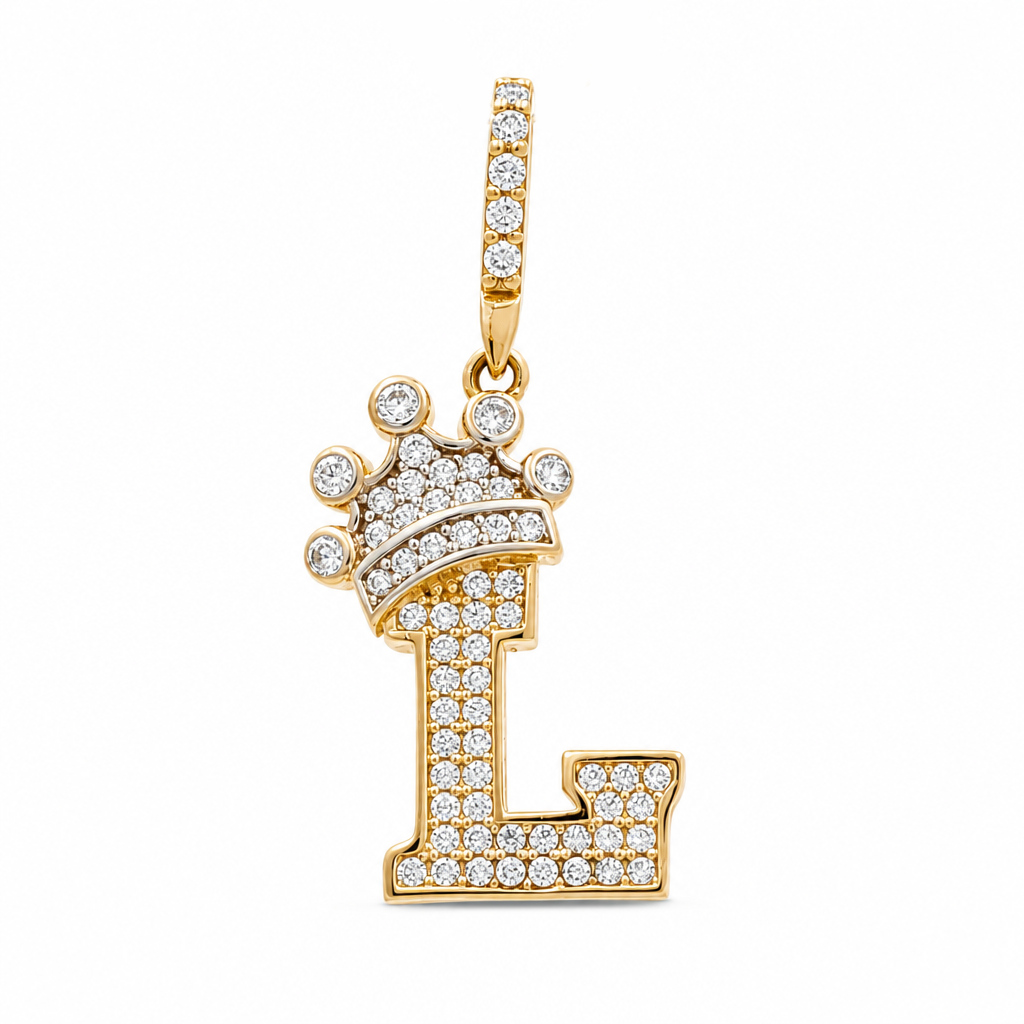 14K Yellow Gold Initial (L) Pendant with Crown and Cz Stone / Weight: 1.6gr / CCFPD4-L
