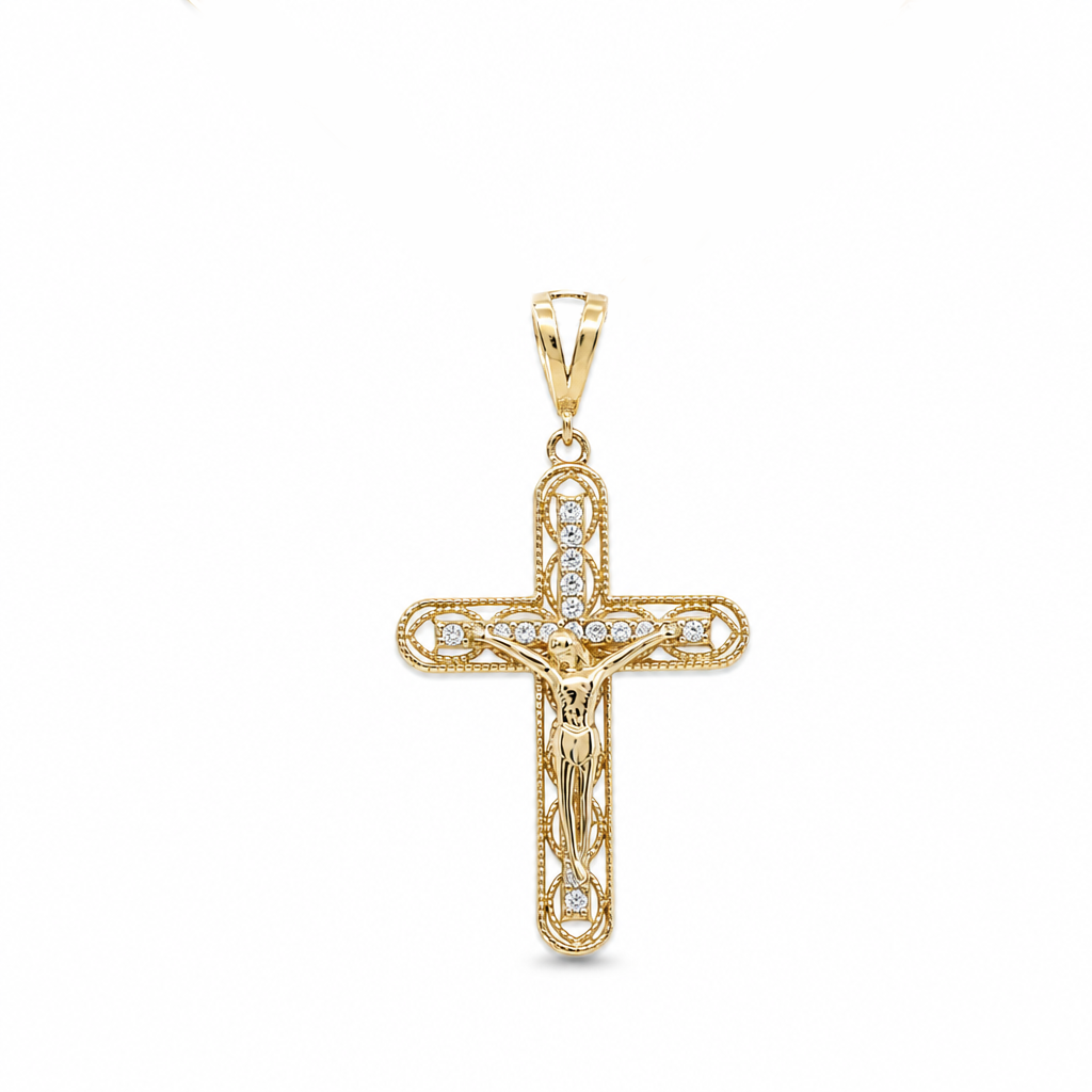 10K Yellow Gold Cross with Christ Pendant / Stone: Cz / Size: 28MM / Weight: 2 GR / DQPD0CRS