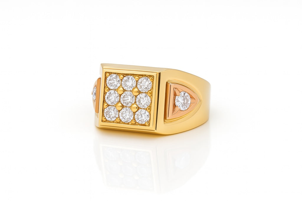 14K Yellow and Rose Gold Fashion Men's Ring with White Cz / Size: 10.5 / Weight: 6.2 GR / DQMRTT4FS