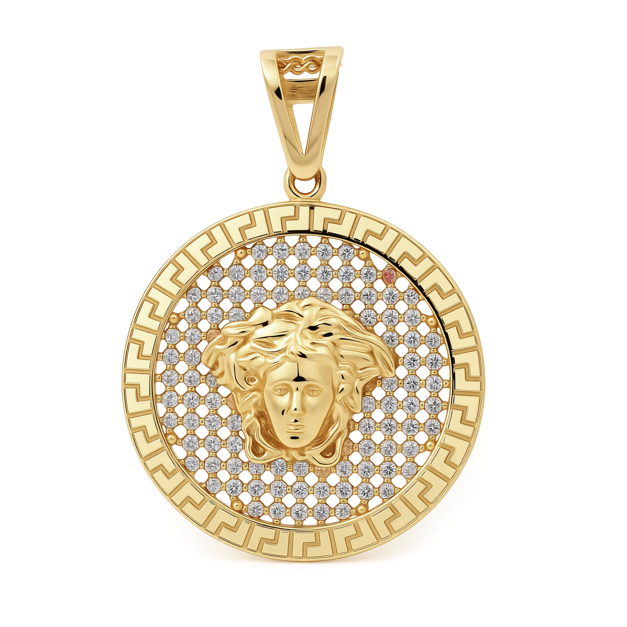 10K Yellow Gold Medusa's Medal Pendant with Greek and Cz / Weight: 3.5 GR / P04P-220