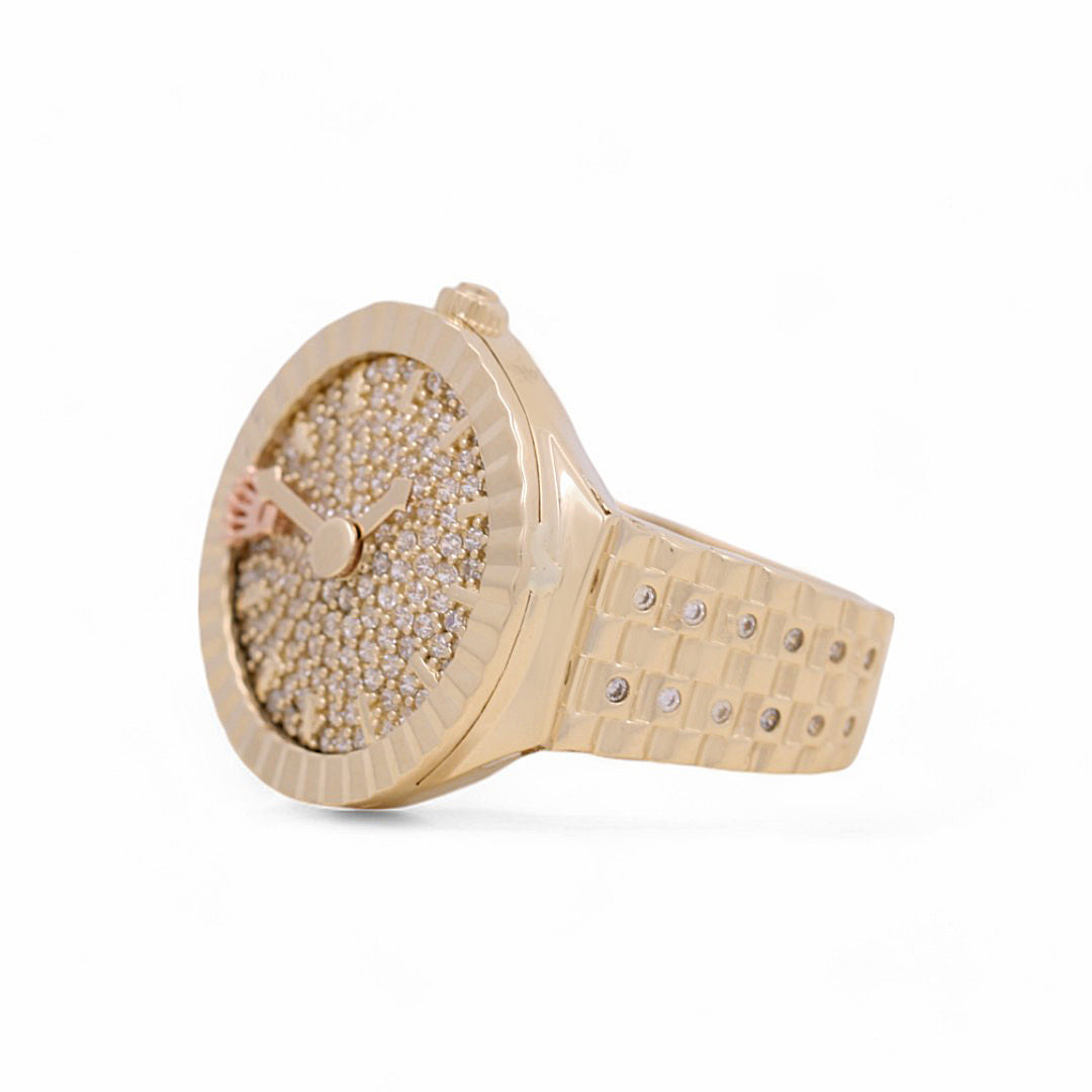14K Yellow/Rose Gold Men’s Watch Fashion Ring / CZ / Size 11 / Weight: 9.4 GR / COMR4FS-45