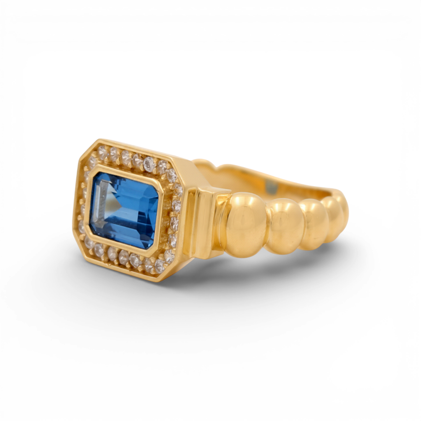14K Yellow Gold Fashion Women's Ring with Blue Cz / Size: 7.5 / Weight: 3.1GR / YRF-3839