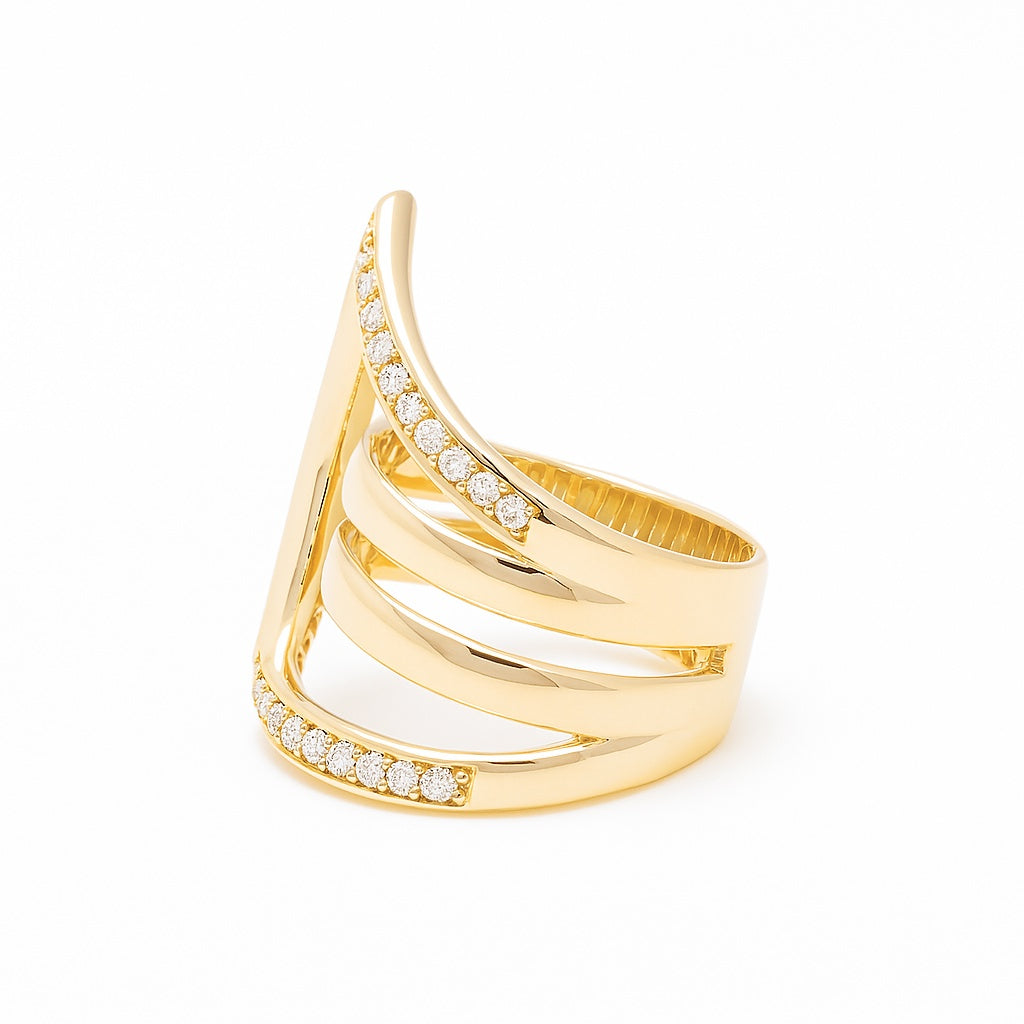 14K Yellow Gold Fashion Women's Ring with White Stones / Size: 8 / Weight: 5.3 GR / DQWR4FS-61
