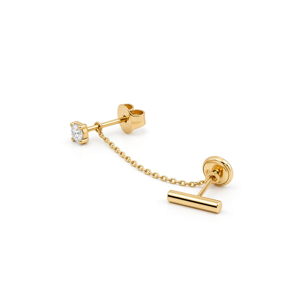 14K Yellow Gold Fashion Stud Earrings with Chain and Cz / 6-B82001K-2.5