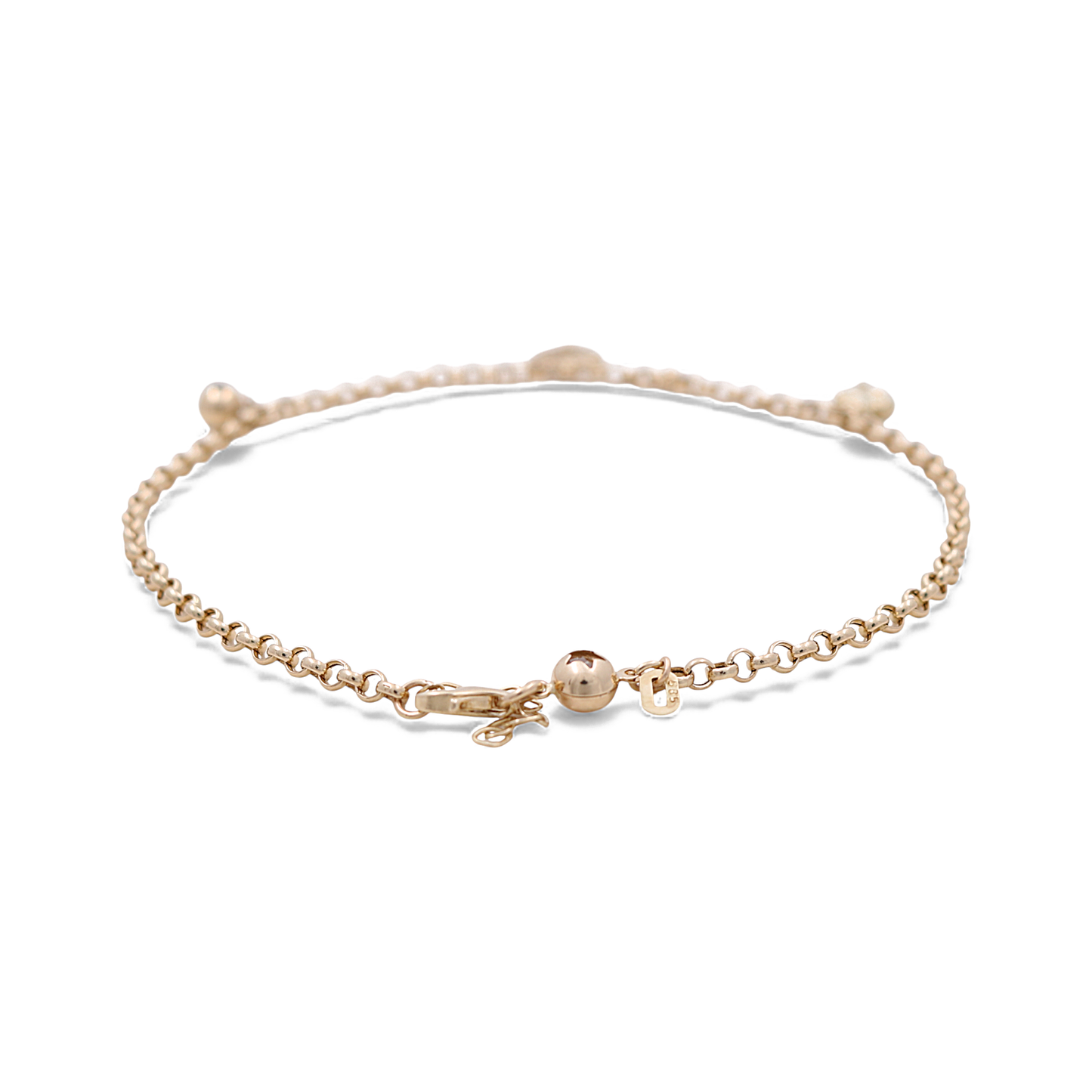 14k Yellow Gold Rolo Link Women's Anklet Bracelet with Charms and Cz / Size: 10.5" / Weight: 4.3 GR / CCFAB4FS
