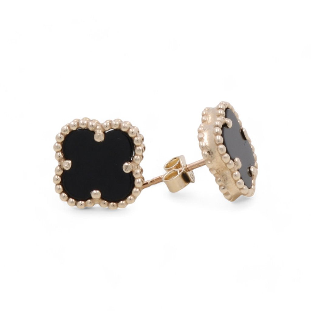 14k Yellow Gold Black Clover Earring / Size: 11mm / Weight: 1.9gr / P04VC-3