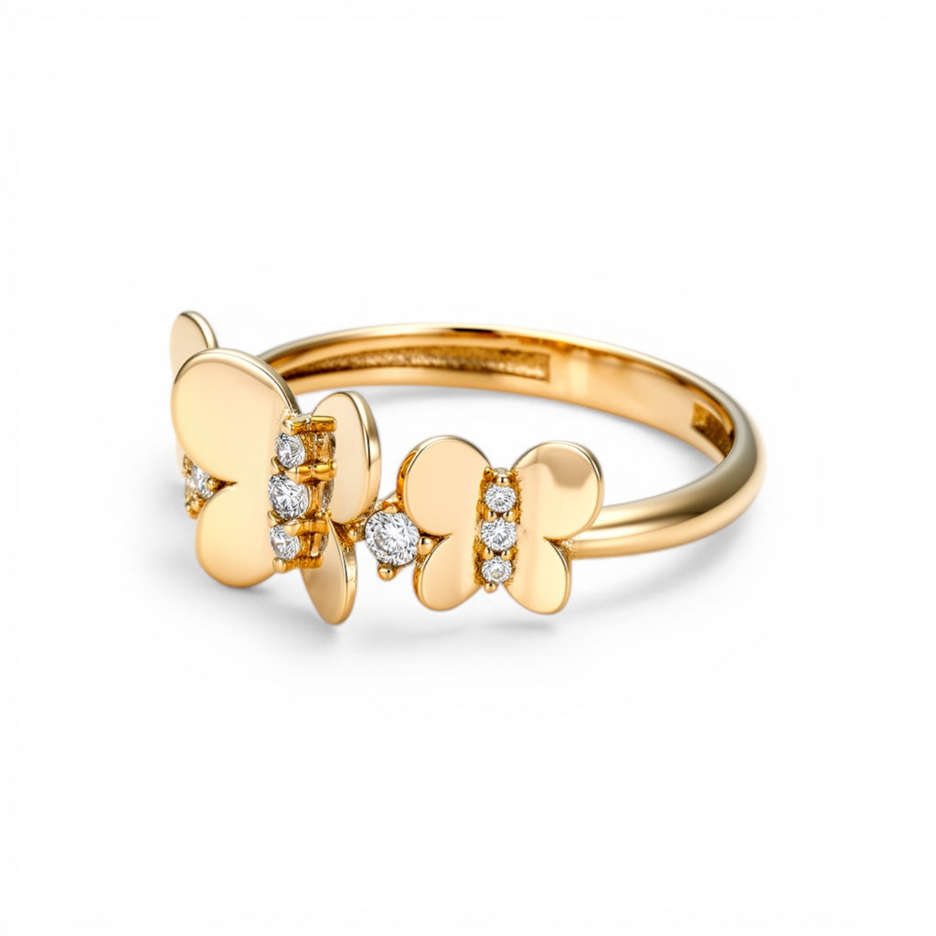 10K Yellow Gold Three Butterflies Women's Ring with Cz / Size: 8 / Weight: 2.3 GR / DQWR0BT-1