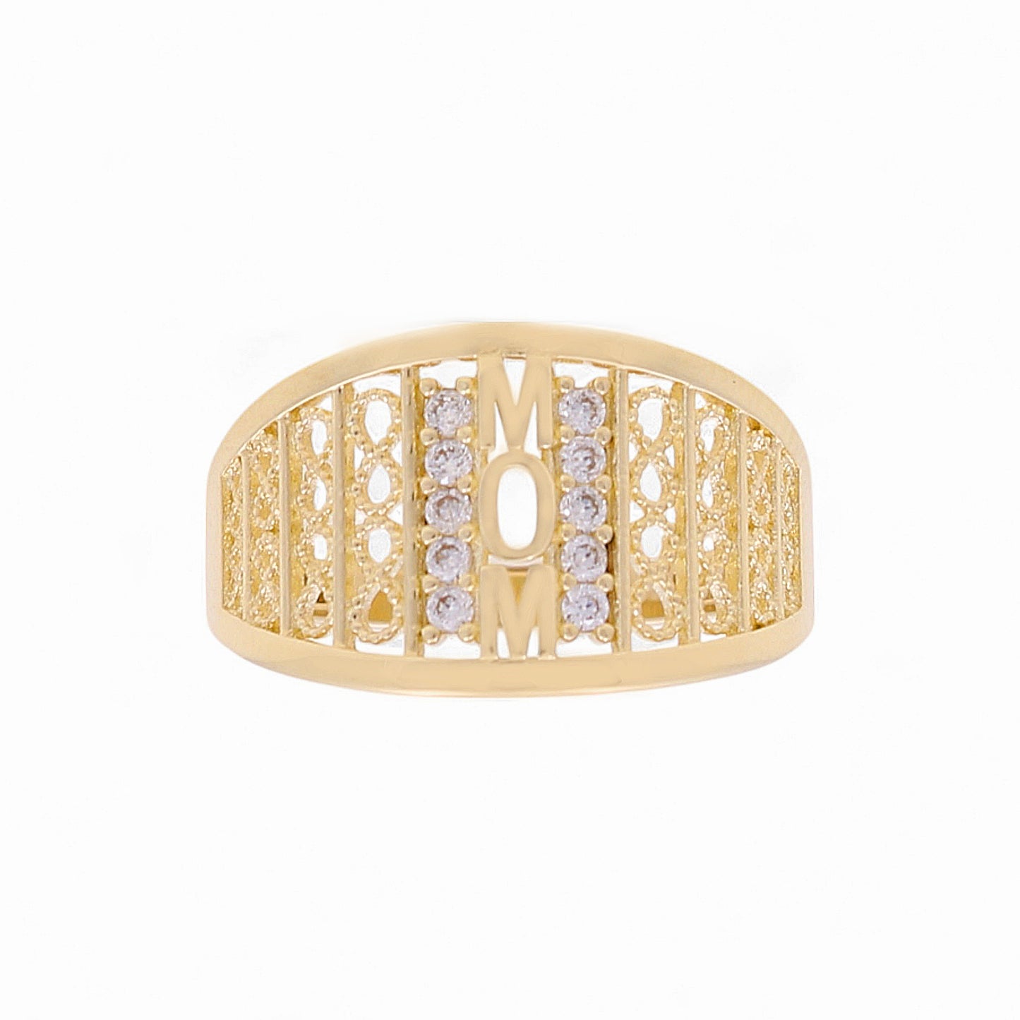 14K Yellow Gold Fashion MOM Women's Ring with Cz / Size: 8 / Weight: 2.8 GR / DQWR4FS-26