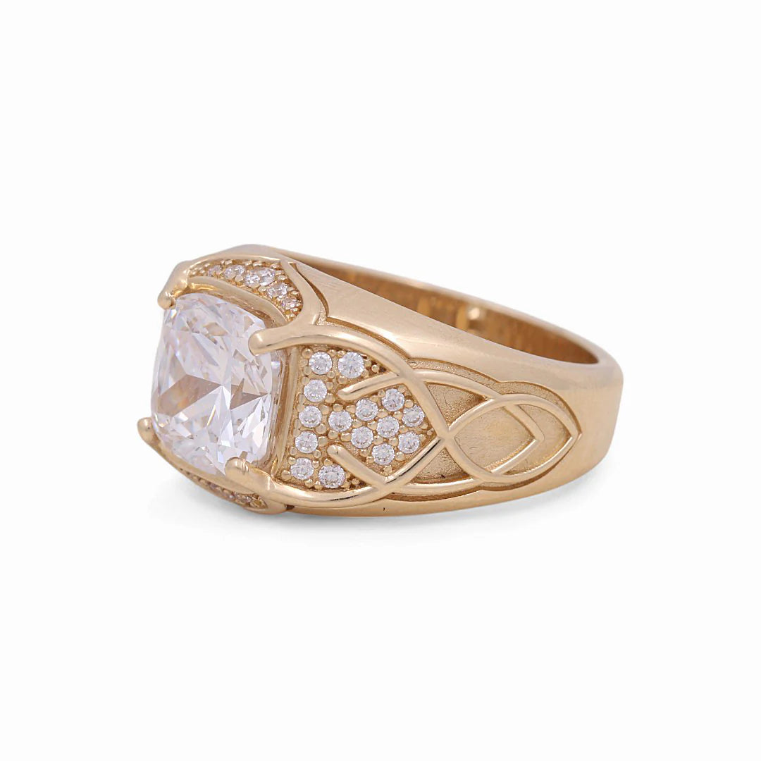 14k Square Men's Ring with Cz / Size 11 / Weight: 11.9 GR / BOMR4FS-4