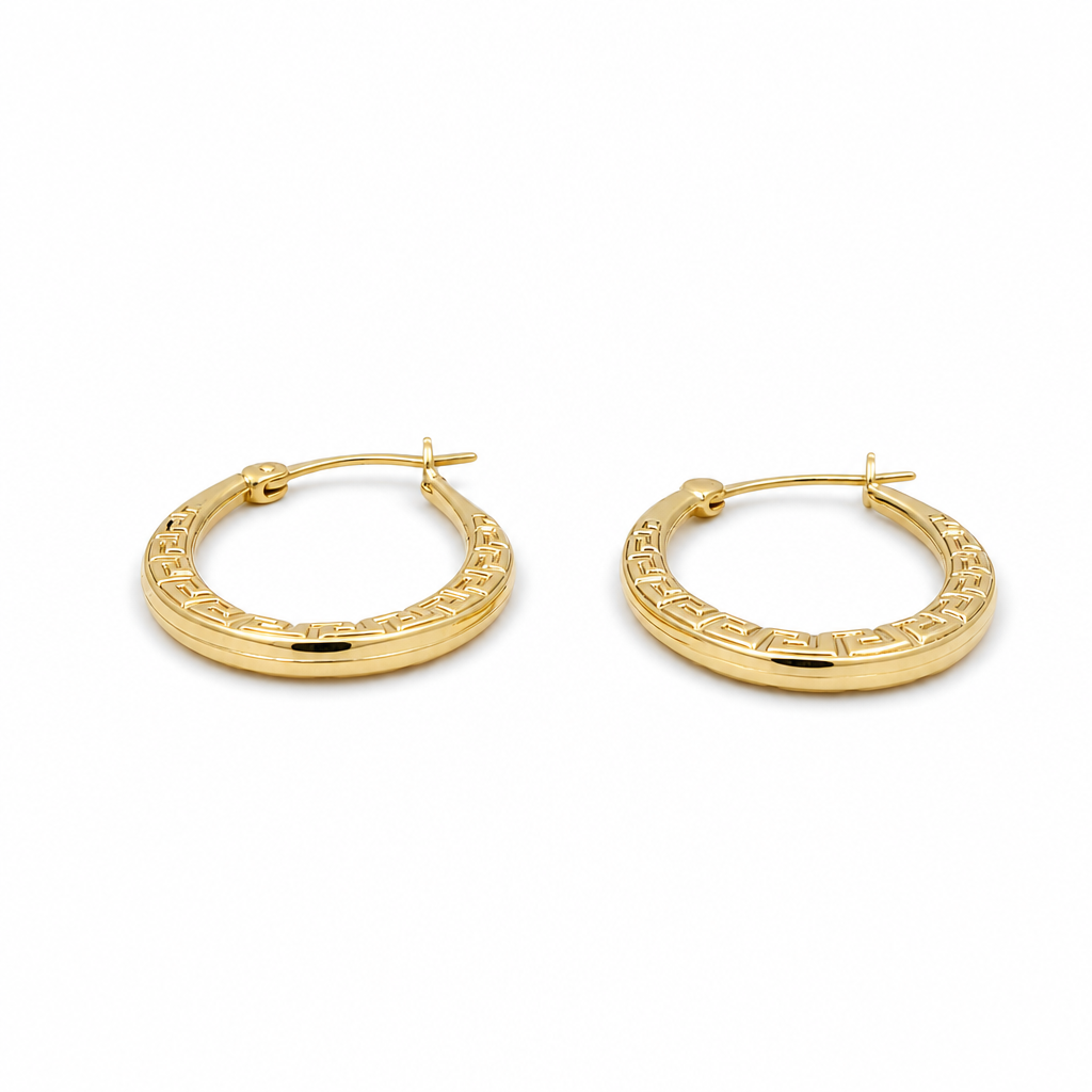 10K Yellow Gold Women's Hoops Earring with Greek Desing / Size: 2mmx13.5mm / Weight: 1.1 GR / DQEH0GR2X13.5