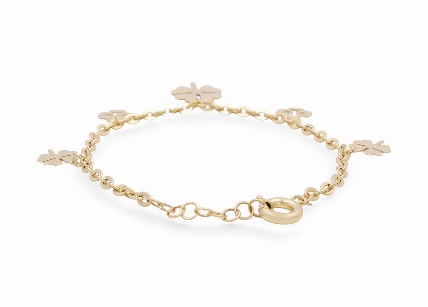 14K Yellow Gold Women's Bracelet with Hanging Clovers / Size: 7.5” / Weight: 4.5 GR / DPWB4CLV-1