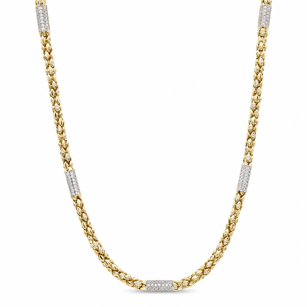 14K Yellow Gold Fashion Chain with Cz / Size: 4mm 24'' / Weight: 26 GR / DOCH4FS4-24