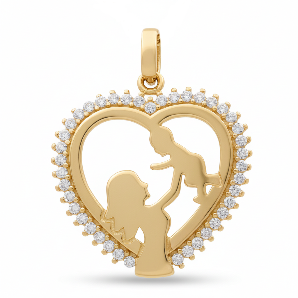 14K Yellow Gold Fancy Heart Pendant with Cz / Weight: 1.6 GR / DQPD4HR-3